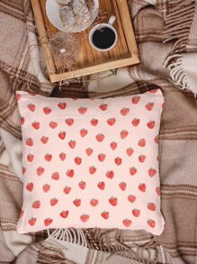 Strawberry Print Cushion Cover Without Filler, Cute Throw Pillow Cover, Pillow Insert Not Include, For Sofa, Living Room - Pink - View 5