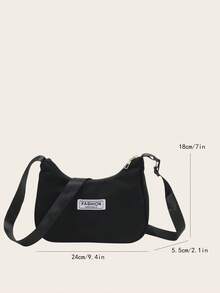 Small Hobo Bag Letter Patch Decor - Black - View 3