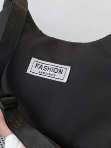 Small Hobo Bag Letter Patch Decor - Black - View 4