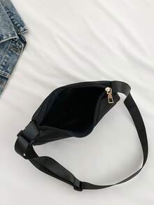 Small Hobo Bag Letter Patch Decor - Black - View 8