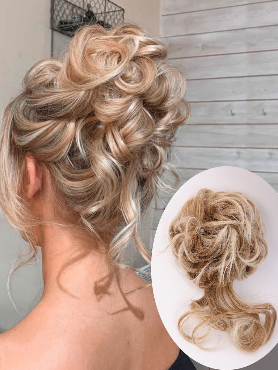 Short Curly Synthetic Hair Updo - Multicolor - View 1