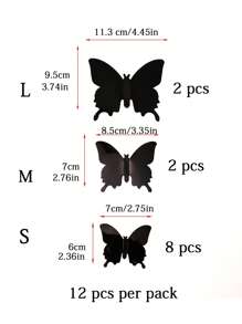 12 件 3D 蝴蝶墙贴，黑色镜面蝴蝶家居墙面装饰，贴纸，墙贴花，乙烯基贴花家居装饰，春季装饰品让您的家焕然一新，节日装饰贴纸礼物生日毕业