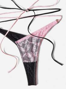 ROMWE Kawaii Floral Lace Colorblock Lingerie Set - Multicolor - View 3