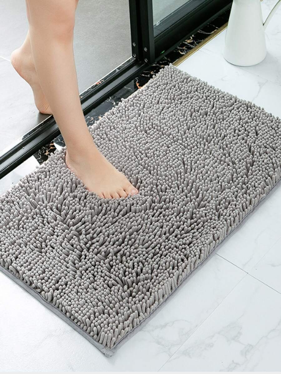 Solid Color Chenille Microfiber Floor Mat, Grey Bath Mat For Bathroom Home Bathroom Decor Bath Rug Floor Carpet Outdoor Rug Door Mat Summer Bathroom Accessories - Grey - View 1