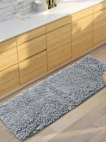 1 pieza Alfombra unicolor de microfibra para la cocina, chenilla ultra suave lavable de secado rápido y absorbente de agua para el baño o dormitorio, decoración del hogar - Gris - Ver 6