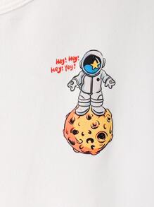 SHEIN Boys Astronaut & Letter Graphic Drop Shoulder Tee - White - View 3