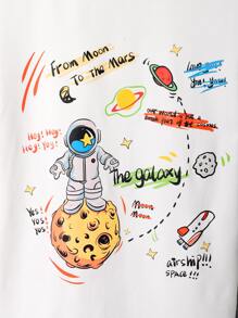 SHEIN Boys Astronaut & Letter Graphic Drop Shoulder Tee - White - View 4