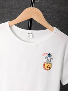 SHEIN Boys Astronaut & Letter Graphic Drop Shoulder Tee - White - View 5