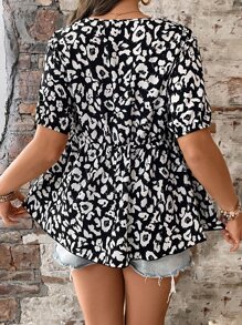 SHEIN LUNE Blusa con estampado peplum cintura - Blanco y Negro - Ver 2