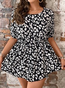 SHEIN LUNE Blusa con estampado peplum cintura - Blanco y Negro - Ver 4