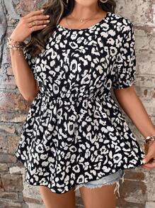 SHEIN LUNE Blusa con estampado peplum cintura - Blanco y Negro - Ver 5