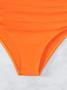 SHEIN Swim Summer Beach Ruched High Waisted Bikini Bottom, Bathing Suit - Orange - View 5