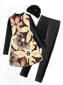 Đồ bơi Burkini trùm kín toàn thân in hoa có mũ - Nhiều màu - Xem 3