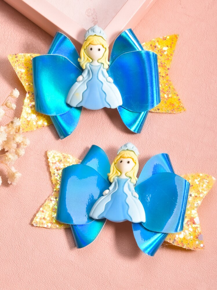 2 cái Hình & Nơ Bé Gái Hình & Trang Trí Nơ Kẹp Tóc Cá Sấu Dễ Thương Để Trang Trí Tóc - Màu xanh lam - Xem 1