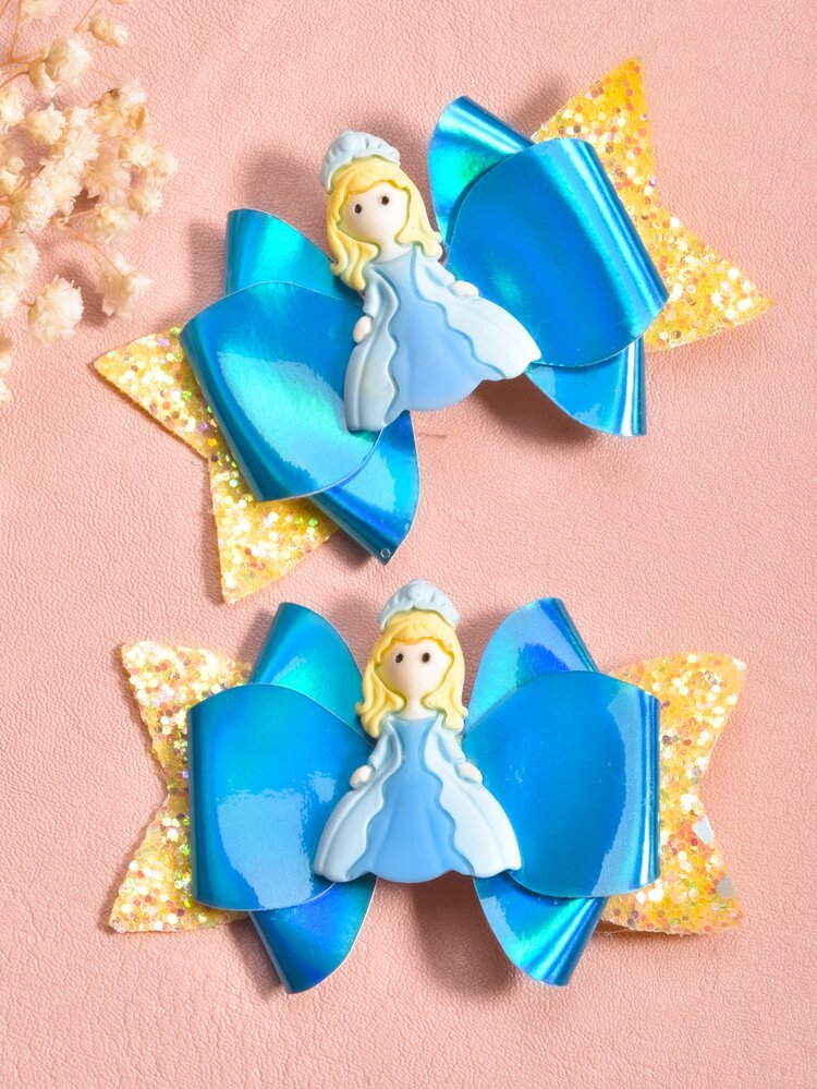 2 cái Hình & Nơ Bé Gái Hình & Trang Trí Nơ Kẹp Tóc Cá Sấu Dễ Thương Để Trang Trí Tóc - Màu xanh lam - Xem 4