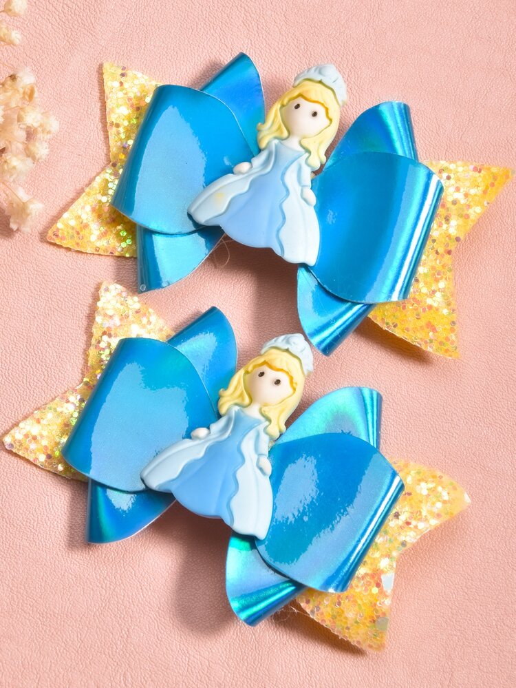 2 cái Hình & Nơ Bé Gái Hình & Trang Trí Nơ Kẹp Tóc Cá Sấu Dễ Thương Để Trang Trí Tóc - Màu xanh lam - Xem 6