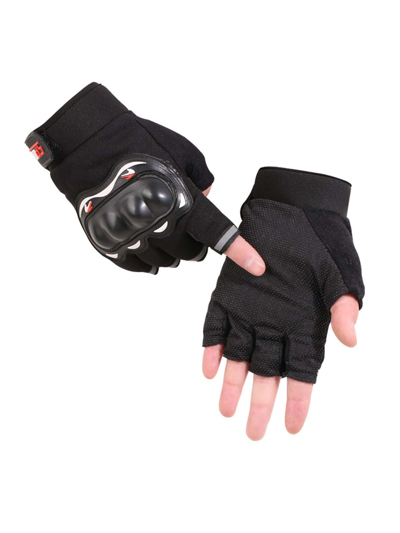 2pcs Motorcycle Half-finger Gloves - Black - View 1