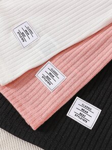 Bebé 3 piezas Camiseta con diseño de parche de letra tejido de canalé - Multicolor - Ver 3