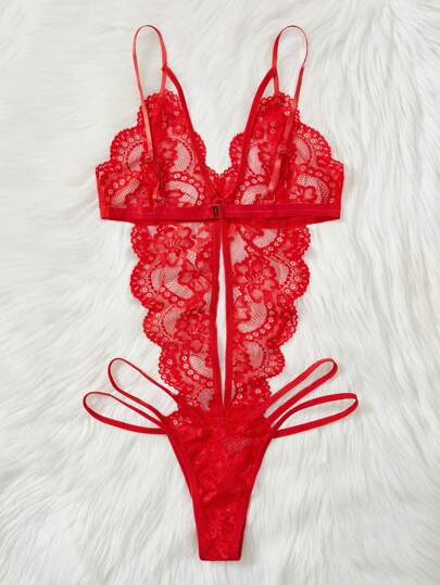 Cut Out Harness Kanten Teddy Bodysuit Lingerie, Baddie Look view 2