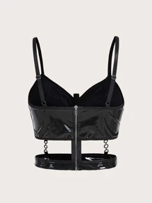 SHEIN ICON 鏤空PU皮革吊帶上衣 - 黑色 - 查看 2