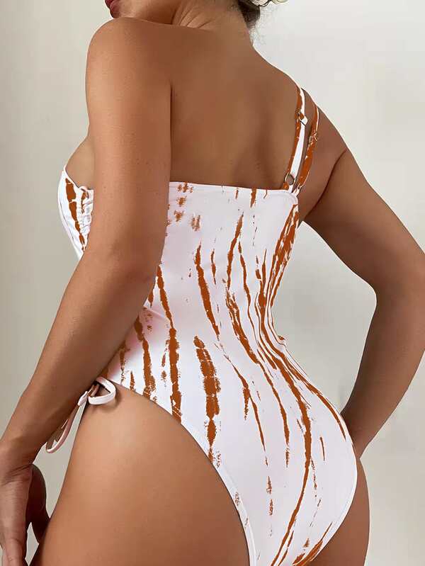 Tie Dye One Shoulder Tie Side One Piece Swimsuit SHEIN USA