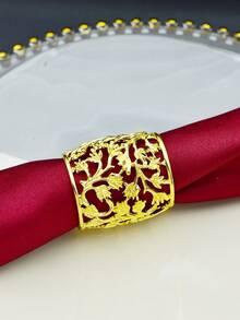 4pcs Leaf Design Hollow Out Napkin Ring, Gold Napkin Buckle For Dining Table - Gold - View 3