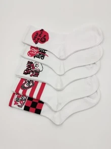 5 双女士格子和心形图案休闲中筒袜，适合日常生活 - 彩色 - 查看 2