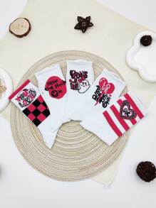 5 双女士格子和心形图案休闲中筒袜，适合日常生活 - 彩色 - 查看 3