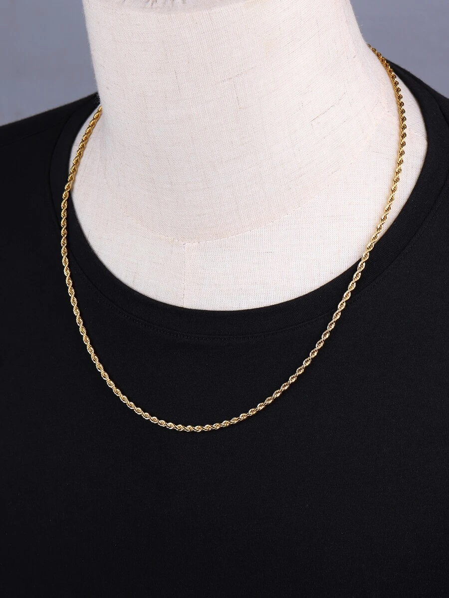 1 vòng cổ tối giản bằng thép không gỉ thời trang dành cho nam để trang trí hàng ngày - Vàng - Xem 1