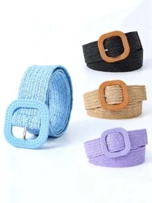 1 Nữ Bện Chi Tiết Khóa Vuông Thắt Lưng Ống Hút Thời Trang Cho Cuộc Sống Hàng Ngày - Màu tím - Xem 2