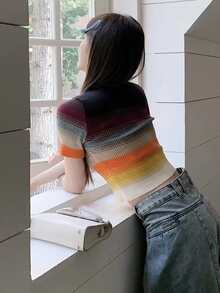 Striped Crop Knit Top - Multicolor - View 2
