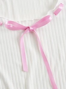 ROMWE Fairycore Camiseta ribete en forma de lechuga con lazo delantero - Blanco - Ver 5