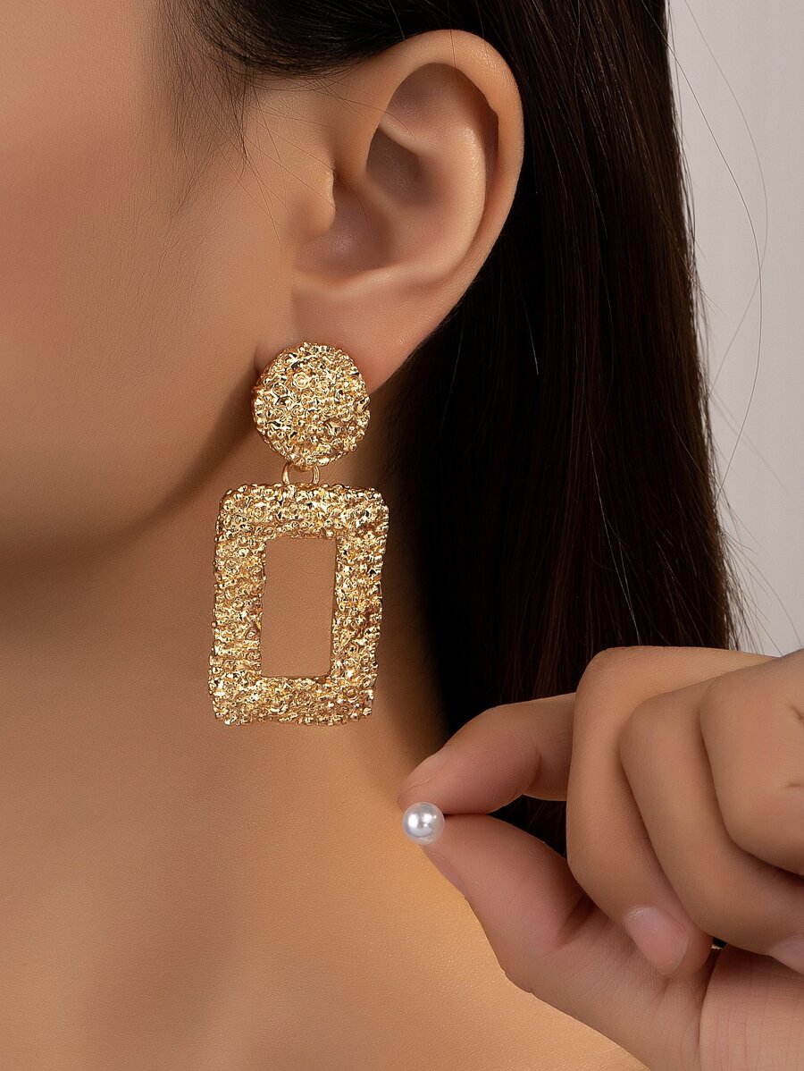 Bông tai thả hình chữ nhật có kết cấu - Nhiều màu - Xem 1