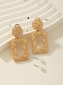 Bông tai thả hình chữ nhật có kết cấu - Nhiều màu - Xem 2