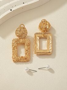 Bông tai thả hình chữ nhật có kết cấu - Nhiều màu - Xem 3