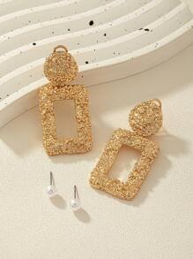 Bông tai thả hình chữ nhật có kết cấu - Nhiều màu - Xem 4