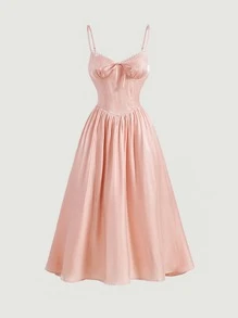 SHEIN MOD Solid Knot Front Cami Dress - Coral Pink - View 1