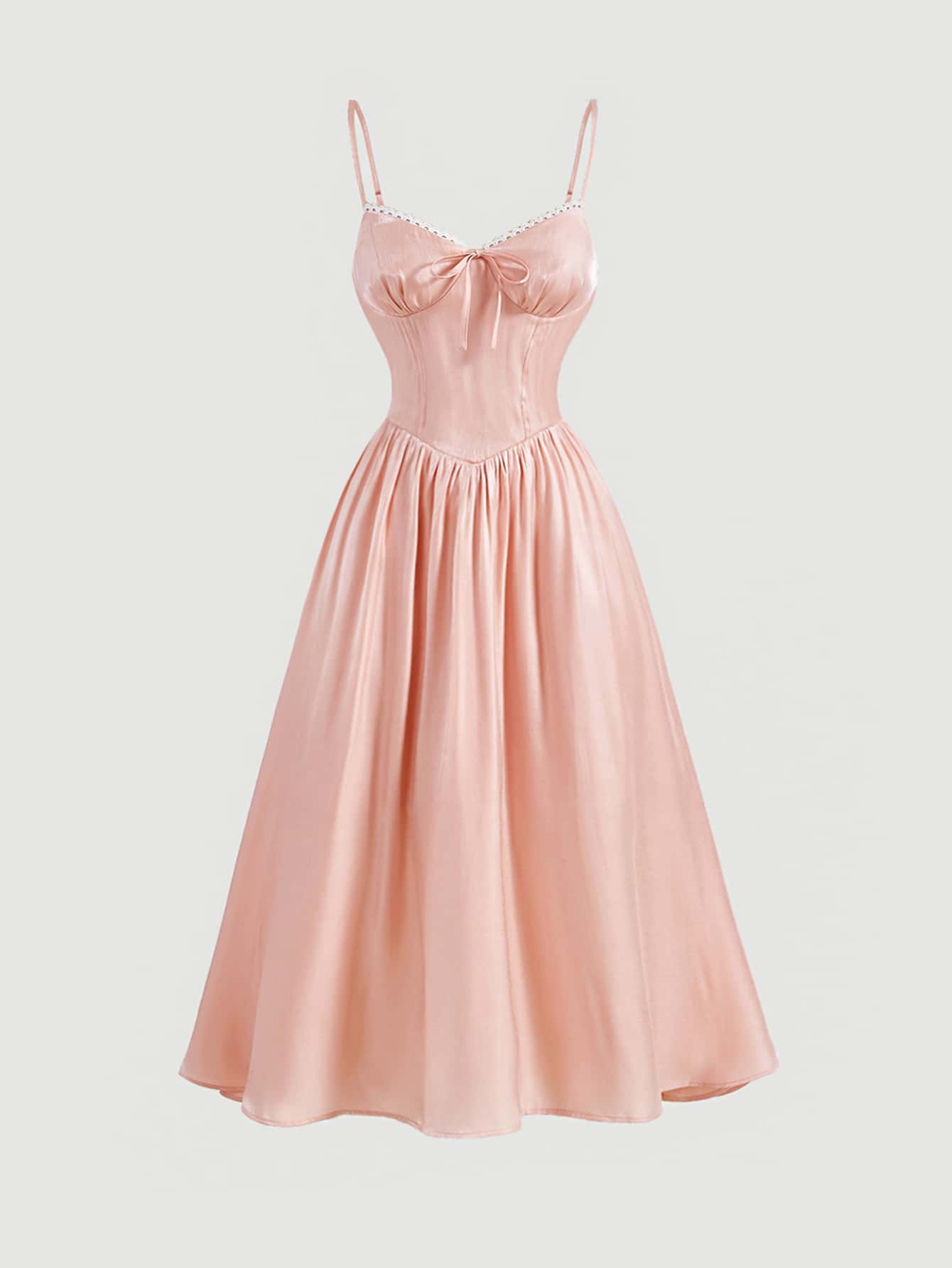 SHEIN MOD Solid Knot Front Cami Dress - Coral Pink - View 1