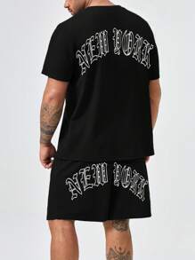 Manfinity LEGND Men Plus Letter Graphic Tee & Shorts - Black - View 5