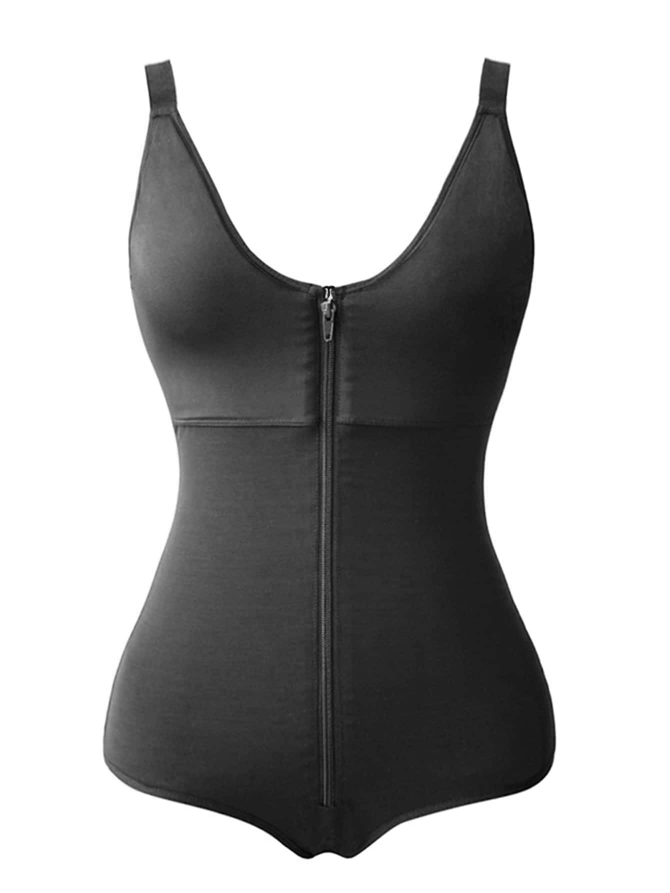 Plus Zip-up Shapewear Bodysuit - Black - View 1