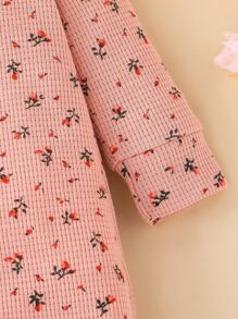 嬰兒小碎花半排扣華夫格編織連身褲和髮箍 - 藕粉色 - 查看 6