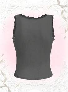 ROMWE Contrast Lace Tank Top - Dark Grey - View 2