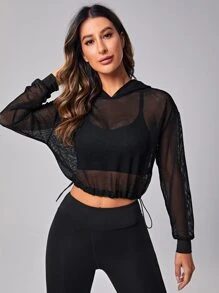 Gameset SHEIN Sport Cut Out Back Drop Shoulder Hooded Sports Sweatshirt Without Camisole Fall Sweatshirts - Black - View 2