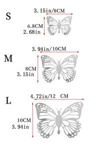 12入組金屬質感鏤空3D蝴蝶貼紙