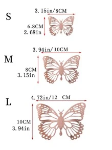 12pcs Hollow Out 3D Butterfly Sticker, Modern Paper Butterfly Sticker For Home Decoration - Rose Gold - View 6