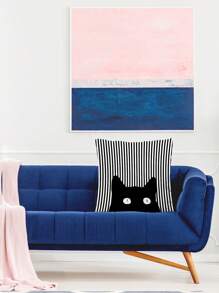 Striped Pattern Cat Cushion Cover Without Filler, Cartoon Cute Throw Pillow Cover, Pillow Insert Not Include, For Sofa, Living Room - Black and White - View 6