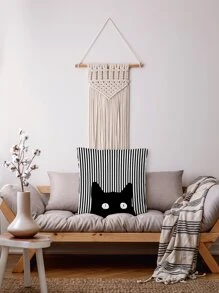 Striped Pattern Cat Cushion Cover Without Filler, Cartoon Cute Throw Pillow Cover, Pillow Insert Not Include, For Sofa, Living Room - Black and White - View 7