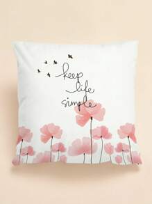 1pc Flower Print Cushion Cover, Throw Pillow Case, Pillow Insert Not Include, For Sofa, Living Room - Multicolor - View 1