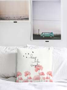 1pc Flower Print Cushion Cover, Throw Pillow Case, Pillow Insert Not Include, For Sofa, Living Room - Multicolor - View 4