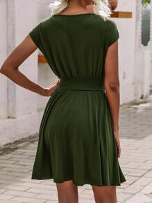 SHEIN LUNE Đầm Trọn gói Dải chun màu trơn Giải trí - xanh quân đội - Xem 2